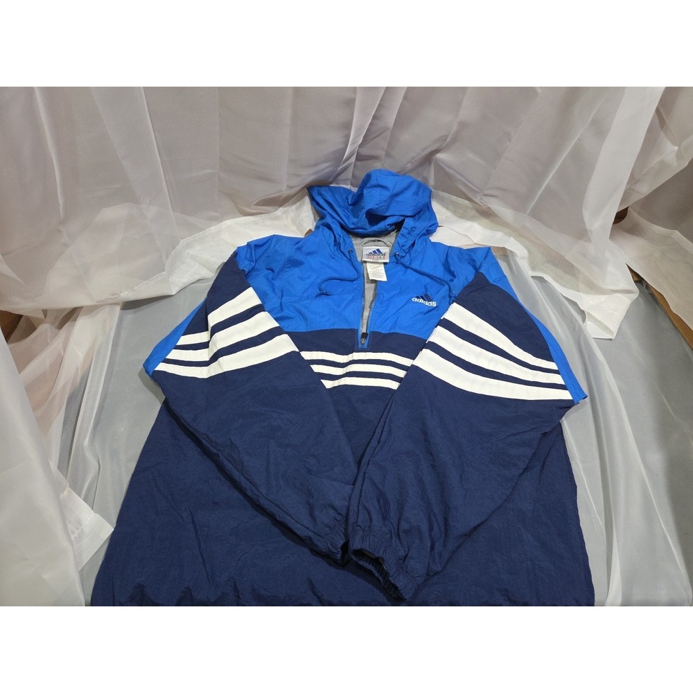 Vintage Adidas‎ Retro Windbreaker Track Jacket Blue and White Size M
